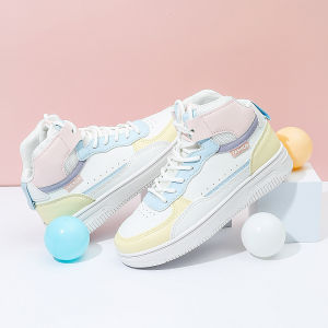 Cross-Border Outdoor Ladies High Top Sneakers Daily Casual and Comfortable Flat Color-Blocking Fashion Sneakers