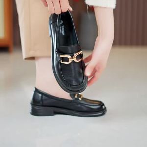 Clearance!No Returns Or Exchanges.WomenS Small Leather Shoes Versatile Loafers Black Soft-Soled Work Shoes Soft Leather