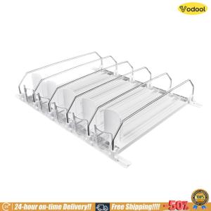 [VOS] Drink Organizer Dispenser Spring Push Canned Beverage Push Rack Adjustable Width Beverage Pusher Shelf E-shaped Glide for Kitchen Fridge