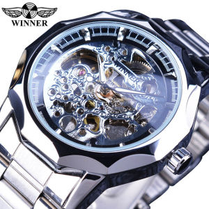 WINNER watch Royal Carving series fashion business stainless steel strap automatic mens watch top brand luxury mechanical clock. Mens gifts
