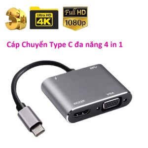 Cáp chuyển 4in1 Type C ra HDMI VGA USB PD Cho Macbook laptop Máy tính bảng