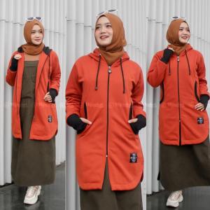 HJ-ELK TERACOTTA HIJACKET® ELEKTRA JAKET HIJABER WANITA MUSLIMAH PANJANG HOODIE OUTERWEAR CEWE CEWEK WARNA ORANGE/ JAKET HIJAB / HIJACKET MUSLIMAH   / HIJACKET JAKET HIJABER / JAKET WANITA JUMBO BIGSIZE XXL / JAKET HIJABER MUSLIMAH PANJANG