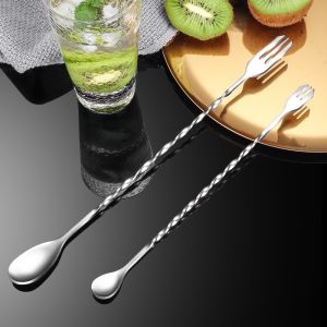 Stainless Steel Stirring Spoon Coffee Juice Bar Cocktail Stick Milk Tea Supplies Double Ended TH