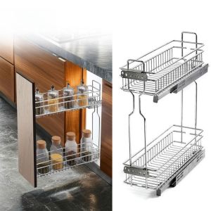 NEXASHOP 2 Layer Condiments Pull Out Basket Durable 304 Stainless Steel Spice Rack High Quality Pull Out Design Kitchen Organizer Kitchen Use
