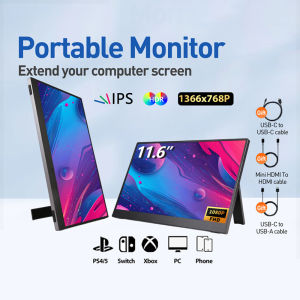 TVCON 11.6 inches Portable Monitor for Laptop 1080P FHD Monitor Extension Screen Monitor with TapeC HDMI Connection For Switch XBOX PS4 Computer Display