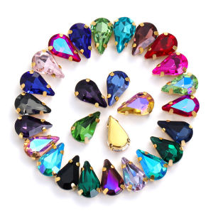 50pcs Thin Drop 6*10mm/8*13mm Shiny Crystal Rhinestone With Gold Claw Rhinestone for Clothing Garment
