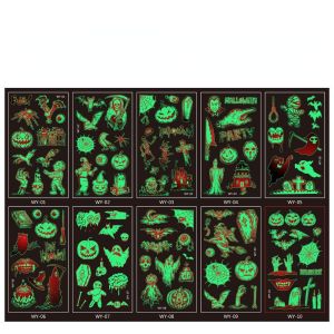 OKDEALS01 Waterproof 10pcs/set Glowing In Dark Halloween Party Supplies Temporary Tattoo Luminous Tattoo Sticker Disposabl Tattoo Party Decorations