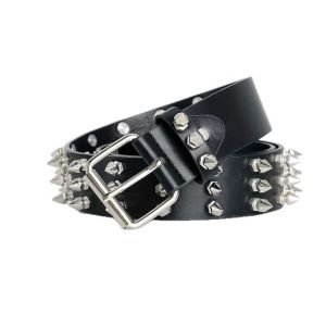 BESTITIT Goth Style Rivet Belt Retro Black Buckle Belt Fashion PU Leather Punk Belt for Men and Women