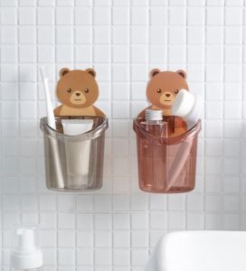 ที่วางแปรงสีฟัน หมีน้อย ที่วางยาสีฟัน ชั้นวางของในห้องน้ำติดผนัง กล่องเก็บอุปกรณ์อาบ