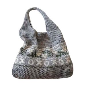 【COD&Fast Delivery】 Crochet Design Knitted Bag Hollow Woven Mesh Pattern Beach Bag Crossbody Style Simple Design Tote Bag Beach Use