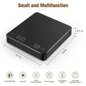 Digital Coffee Scale with Timer 3kg Max 0.1g High Precision Mini Kitchen Weighing Scale USB Rechargeable Electronic Scale for Pour-Over Coffee Baking