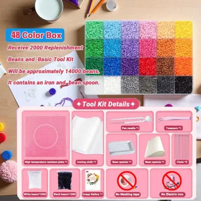 Perler Beads Kit 24 Colors Iron Set Kids Craft Educational Toy Gift DIY 3D Puzzle Set Toy 2.6mm