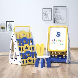 Ready Stock Shah Alam Adjustable all in 1 Magnetic Drawing Board + Kids Bookshelf + Toys Storage + Chair + Free Gift.