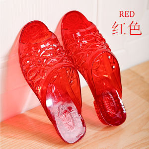 [Free Shipping] Crystal Plastic Mid-Aged Durable Old-Style Slippers For Women Summer Home Use Non-Slip Odor-Resistant Indoor Wedge Heel Breathable For Outdoor Use