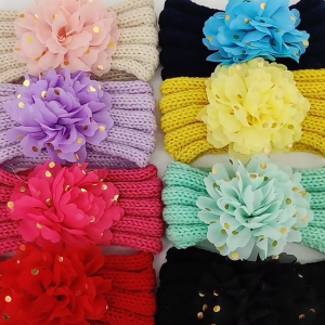 Baby Girls Headband Knitted Hair-Band Flowers Head-Wraps Soft Turban Headbands for Newborn Infant Girls and Toddlers