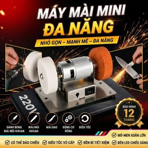 Máy Mài Dao Kéo 2 Đá Điều Chỉnh Tốc Độ - Dụng Cụ Mài Gia Dụng Đa Năng 100W Động cơ 775 Lõi Đồng Kèm 2 Đá Mài Thô Và Mịn