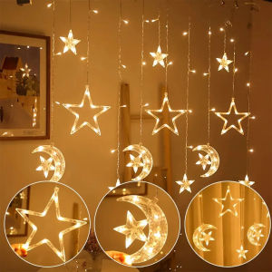 [Shiped Within 24H] LED Hari Raya Lights Lighting Ramadan Decorations Star Moon Lights Eid Mubarak Lighting