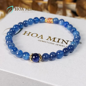Vòng tay đá Kyanite VIP (sapphia nước) tự nhiên size mini 5.8 li phối charm ốp hoa charm cá chép xỏ ngang xinh xắn | Hoa Minh Gem