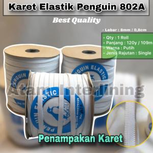 Karet Penguin 802A Lebar 8mm / 08cm Panjang 120 Yard Warna Putih Rajutan Single | Karet dasi | Karet Seprai | Karet Celana | Karet Baju | Karet Kolor | Karet Tas | Karet Bangku | Karet Mukena | Karet Jilbab | Karet Elastis | Karet Elastic | Karet Elastik