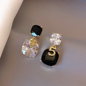 good 999 Fashion temperament 18K gold  four leaf square zircon Digital Luck earrings ES6279