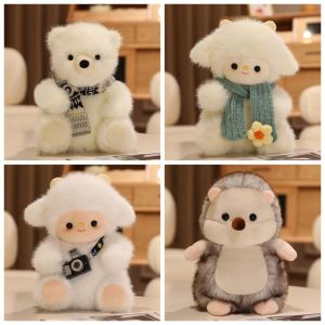 NTNKC PP Cotton White Sheep Plush Toys Moving Can Clapping Scarf Lamb Intelligent Stuffed Dolls Cute Collection Animal Bear Hedgehog Doll Kids Birthday Gift