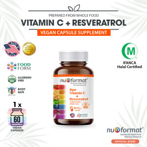 NU-FORMAT Raw Vitamin C + Resveratrol Antioxidant Booster Vegan Supplement - 60S