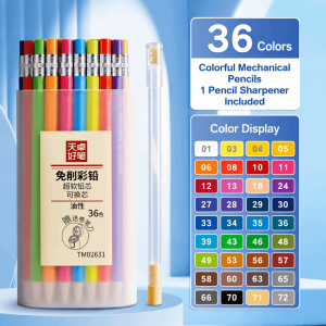 GRACETEN 12/18/24/36 Colors Oil-Based Colored Mechanical Pencils Refillable Hexagonal Barrel Coloring Pencils No-Sharpen Retractable Oil Color Pencils Students