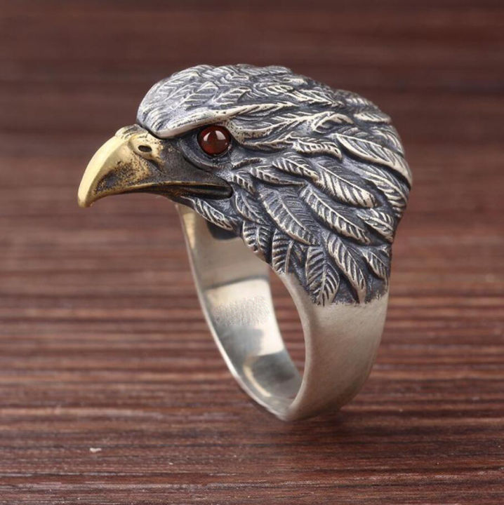 Men's 17mm Stainless Steel & Rhodium Plated Sterling Silver Eagle Ring -  The Black Bow Jewelry Company