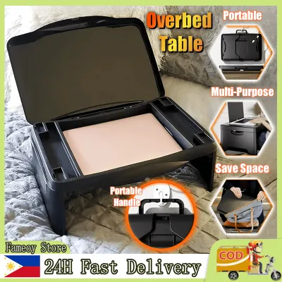 Foldable Laptop Bed Table Overbed Table Portable Mobile Table Folding Lap Desk Laptop Table Travel Bed Table Tray with Storage Writing Bed Table Mini Desk Study Table Serving Tray for Bed Sofa Floor Kids Reading