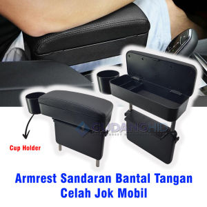 Armrest Sandaran Bantalan Tangan Organizer Celah Tempat Duduk Mobil Universal Cup Holder