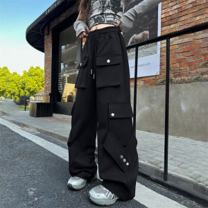 🚚ส่งไว จากไทย🚚 กางเกงขายาวเด็กผู้หญิง กางเกงคาร์โก้เด็ก กระเป๋าหลาย เวอร์ชั่นเกาหลี ขากว้าง สีม่วง/สีดำ