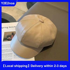 【Local shipping】 Women Fashion Beret Solid Beret Cap Pu Leather Beret French Artist Warm Beanie Hat Female Ladies Hat Girls Cap