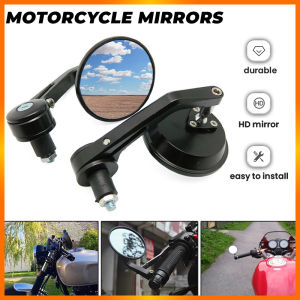 E&M Motorcycle Mirror/ Side View Mirror Universal Round Bar End Type (Silver Handle) GB-415 Foldable Mirror