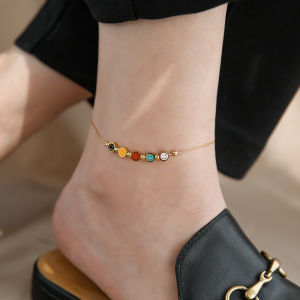 BESFOME Summer Beach Foot Jewelry Stainless Steel Non Tarnish Gold Think Chain Colorful Enamel Smile Face Charm Bracelet Ankles For Women Girls
