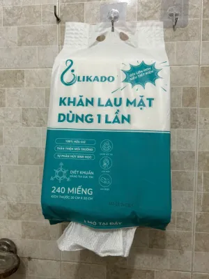 Khăn Lau Mặt Dùng 1 Lần LIKADO túi lớn 240 tờ cotton (20x20cm)