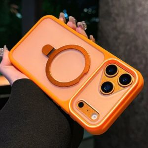 Luxury Matte Clear Metal Holder Ring Magnetic Case For iPhone 17 Air 16 15 14 Plus 13 12 Pro Max 11 For Magsafe Shockproof Cover