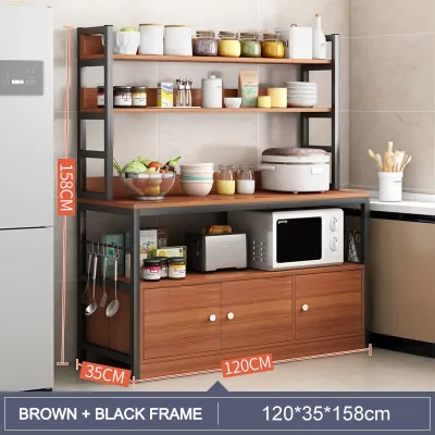 Rak Microwave dengan Pintu Rak Lemari Dapur Rak Bumbu Rak Serbaguna Rak Oven Rak Penyimpanan Piring Dapur Serbaguna