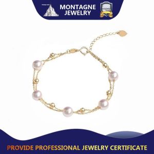 Montagne Jewelry 18k Pure Gold Bracelets Fashion Design Fine Jewellery Natural 5-6mm White Pearl Bracelet Charms Cuff