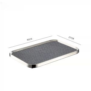 FFBH Simple Storage Trays Modern Luxury Leather Storage Trays Rounded Corners Stainless Steel Tray Kitchen Cutlery Art Accessory 3M8Q4