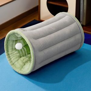 YITAQI Folding 2 in 1 Cat Tunnel Bed Plush Warm Thickened Cat Hide Tunnel Cushion Creative Soft Skin-friendly Play Rest Cat Mat Indoor Home