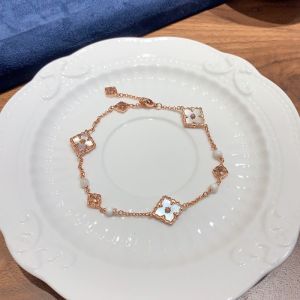 Brushed Mini Small Four-leaf Clover Chalcedony Bead Three-flower Bracelet Retro Palace Style