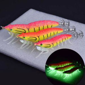 SERAPHYXO Soft-footed Wood Shrimp Fluorescent No. 3.0 No. 3.5 Squid Hook Cuttlefish Glow-in-the-dark Artificial Squid Jig Sea Fishing