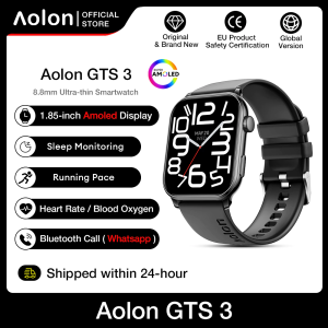 Aolon GTS 3 Smartwatch Amoled IP68 Waterproof WA Bluetooth Call 9.9mm Ultra-slim 300mAh Battery Heart rate Size 44*37.8*9.9mm Smart Watch terbaru 2025 Jam Tangan Pria wanita