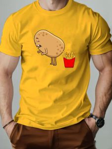 Funny Kawaii Summer Mens Potato Print Short-Sleeved T-Shirt Humorous Casual Lightweight Comfortable Outdoor Sports Male Clothes