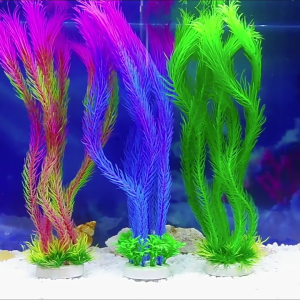 Realistic Artificial Green Set of 4 with Base for Fishtanks Home Office Aquariums Underwater Landscape Accessories