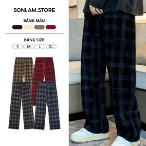 Quần Sọc Caro Ống Rộng Nam Nữ Sl.Store Vải Dạ Nhung Dầy Dặn Cá Tính Thời Trang