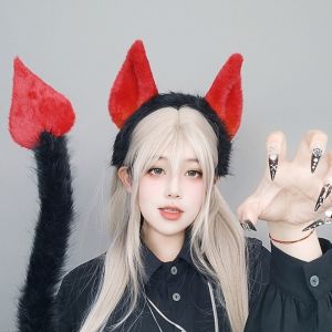 U85IS1 Bentable Halloween Costume Cosplay Props 3D Furry Devils Sweetheart Tail Casual with Belt Cat Ears All Saints Day