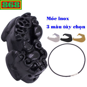 Mặt dây chuyền tỳ hưu đá đen 3.6 cm ( size nhỏ ) kèm vòng cổ dây da đen + móc inox mặt Tỳ hưu