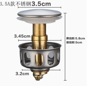 Universal Wash Basin Bounce Drain Filter Sink Drain Stopper with Basket Kitchen Bathroom Strainer Stainless Steel & Silicone