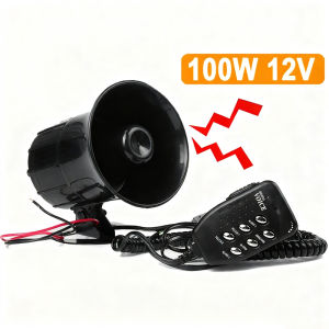 12V 100W 7-Tone Car Siren Horn Megaphone Alarm – Loudspeaker for Police Fire Emergency Warning